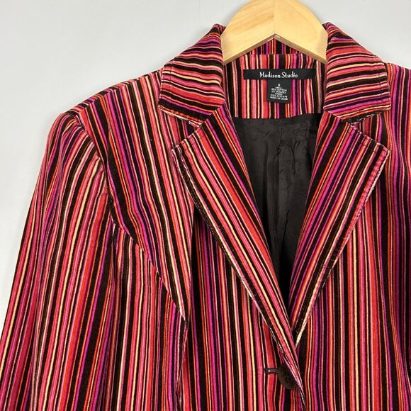 Vintage Y2K Velvet Colorful Striped Blazer Mod Retro Boho Size 6 Women's - Picture 2 of 4